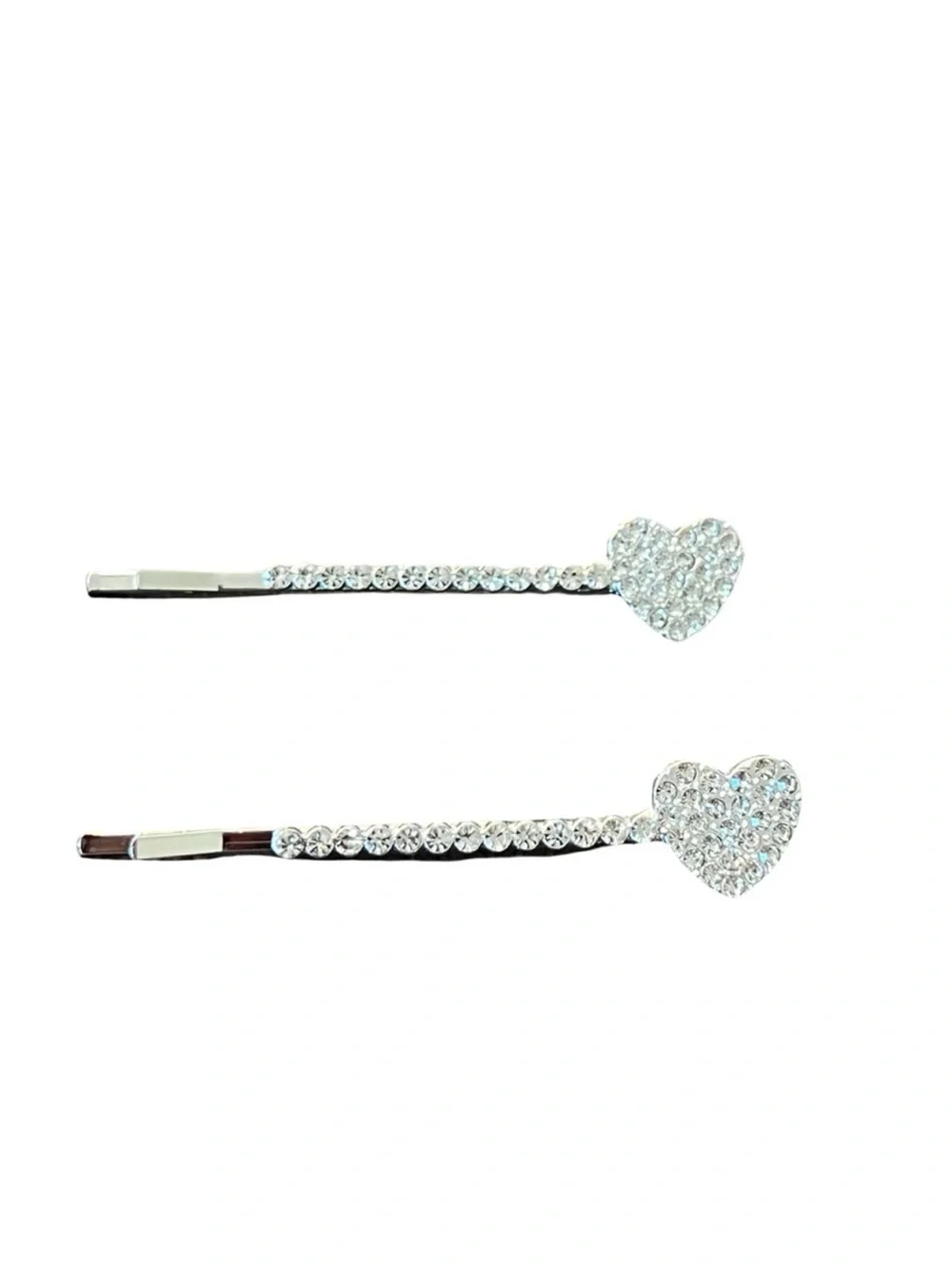 Silver Heart Crystal Rhinestone Hair Pins Clips approx 2.5”FINAL PRICE DROP